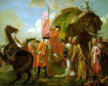 Lord Clive meeting with Mir Jafar at the Battle of Plassey in 1757